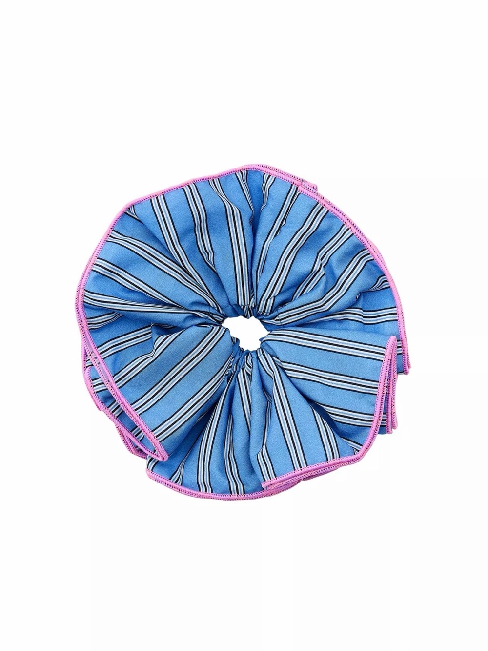 Zara Blue Striped Scrunchie with Pink Edge